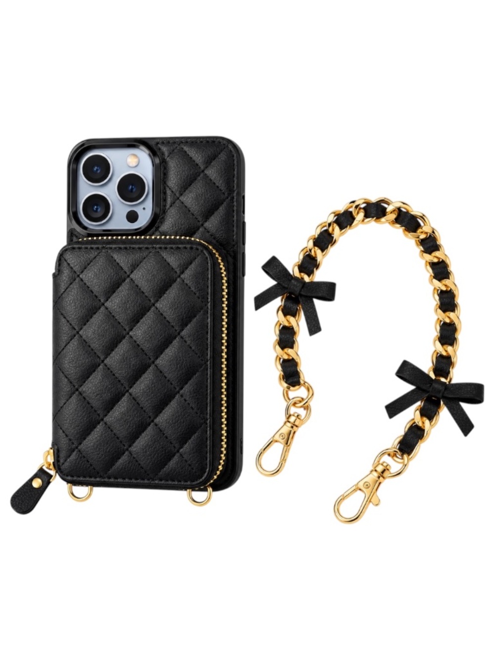 Bocasal iPhone 14 Pro Max Quilted Wallet Crossbody Case Wristlet Set